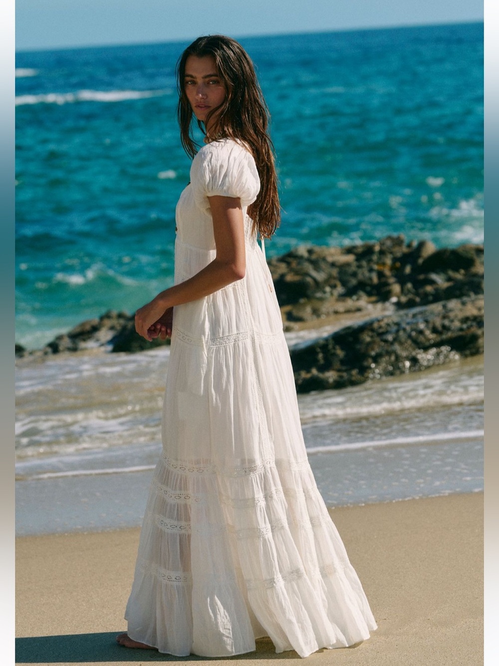 Free People Aura Maxi Dress Ivory White Long Cotton V Neck Flowy Small NEW NWT - Picture 2 of 9